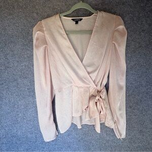 Express Light Pink Wrap Blouse with white floral print small